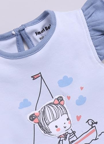 Image of Smart Baby Cotton Frock Set for Baby Girl - Stylish Soft Dress Girl in Ship Print & Frill Collar | Pack of 1