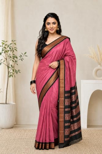 Image of Pure Kalyani Cotton Saree | Zari Border & Blouse Piece - Lata Gadwal Design | Traditional Saree