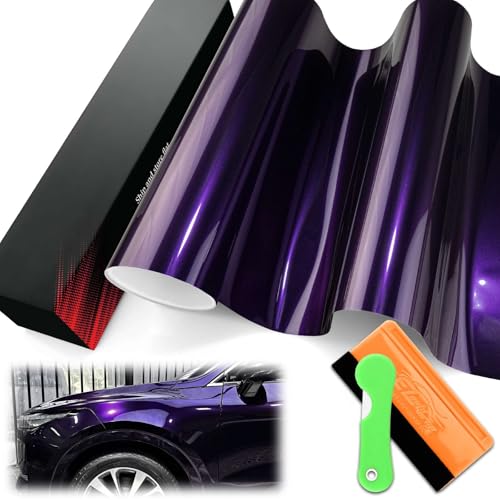 1FTx5FT PET Super Gloss Metallic Midnight Purple High Glossy Vinyl Wrap Auto Car Sticker Decal Film Sheet Bubble Free Air Release Technology with Tool Set