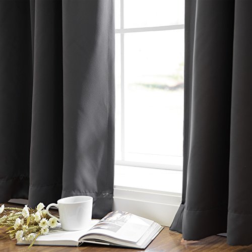 Best Home Fashion Basic Thermal Insulated Blackout Curtains - Back Tab/Rod Pocket - Dark Grey - 52" W X 96" L – Tie Backs Included (Set Of 2 Panels) #TOP1