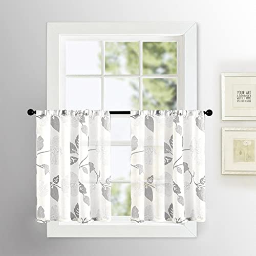 MRTREES Short Sheer Curtains Kitchen Tier Curtains Light Filtering Rod Pocket Voile Cafe Curtains for Bathroom Small Half Window (2 Panels, 25