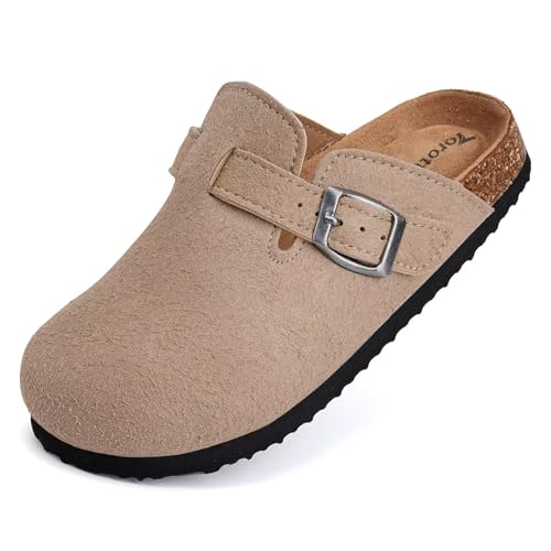Image of Torotto Kids Suede Clogs Cork Footbed Toddler Slippers with Arch Support & Adjustable Straps for Boys Girls Indoor & Outdoor