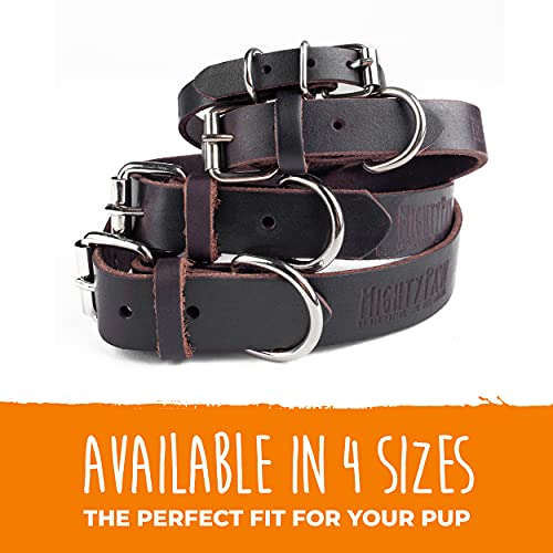 Mighty Paw Leather Dog Collar | Distressed Real Genuine Leather And A Strong Metal Buckle. Super Soft For Ultimate Comfort. Modern Designer Look For Small, Medium, Large And Xl Pets (Brown) #TOP5