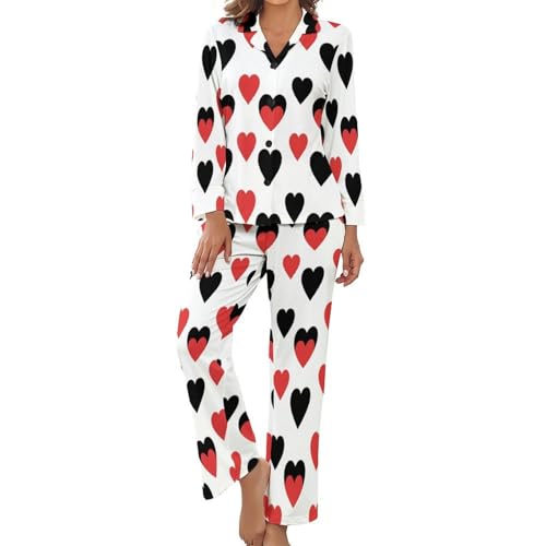 Pyjama femme grande taille imprimé géométrie d'amour avec haut boutonné