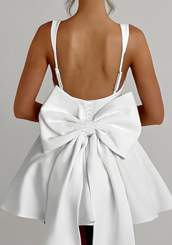 Changuan Satin Homecoming Dresses for Teens 2025 with Bow Square Neck Spaghetti Strap A-line Short Prom Dress Cocktail Gowns2