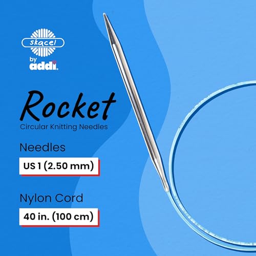 Image of skacel by addi Rocket Circular Knitting Needles, Fixed 40 Inch (100 cm) Plated Brass Tips with Flexible Nylon Cord, 2.5 mm (US Size 1)