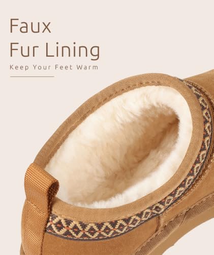 Litfun Genuine Suede Mini Boots for Women Faux Fur Lined Winter Ankle Boots | Snow Boots with Warm Lining, Memory Foam, Convenient Pull-On, Anti-slip Sole & All-Day Comfort, Chestnut, 8-8.5 - image 4