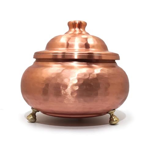Copper Sugar Bowl with Lid - 17 oz, Handcrafted Turkish Motif Design | Multipurpose Seasoning & Spice Jar, Coffee Canister | Ideal Kitchen Decor & Housewarming Gift (Hammered - Copper Color)