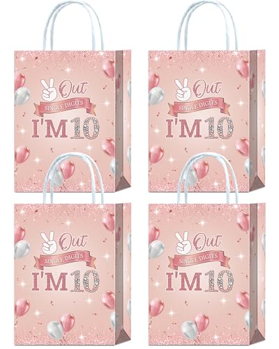 YanZonic 10th Birthday Decorations for Girl - Rose Gold 10th Birthday Goodie Bags, 16 Pcs Party Favor Bags for Double Digits Birthday Girl Decorations, 10 Year Old Goodie Bags