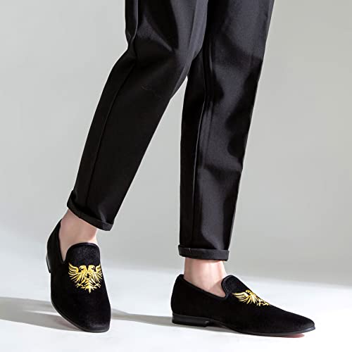 Jousen Men's Loafers Velvet Slip On Dress Men Shoes Soft Vintage Luxury Mens Wedding Party Prom Shoes For Men(Amy3026A Black 9.5) #TOP5