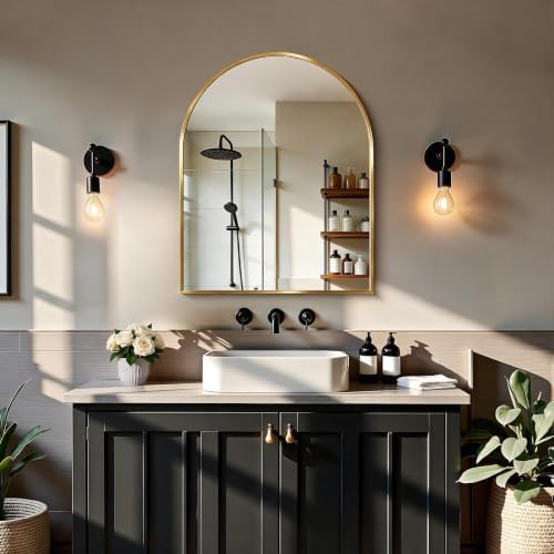 CIRCUMI Arched Wall Mirror 24”x30”, Gold Arched Bathroom Mirror for Vanity — view 2