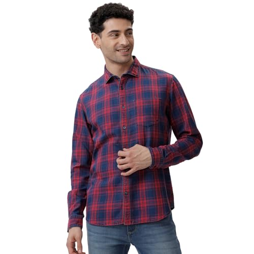 Image of BASICS 100% Cotton Checked Shirt for Men | Slim Fit | Everyday Smart Casual Wear | Full Sleeve