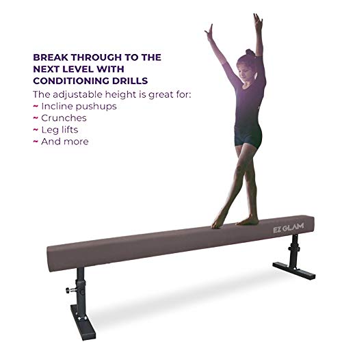 EZ GLAM Gymnastics Adjustable Balance Beam 8 Ft 6Ft Wood Core Skill Performance Home Training Gymnastics Equipment (Gray, 6)