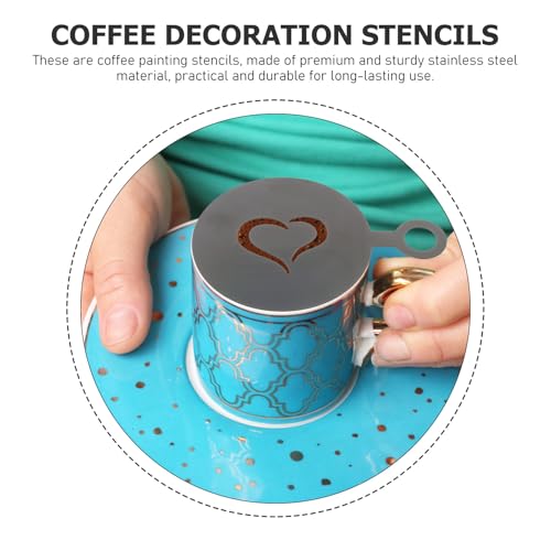 DEARMAMY Coffee Latte Art Stencils 4pcs Stainless Steel DIY Latte Decoration Tools Washable Milk Foam Templates for Cappuccino and Coffee Drink Decorating Random Style - Thumbnail 3