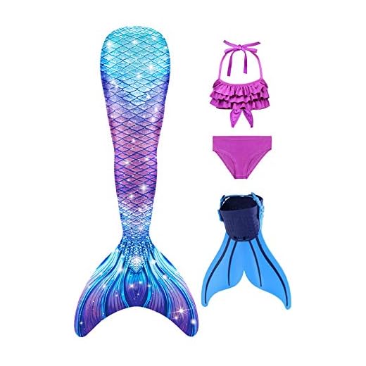 Mermaid Tails with Mono Fin Sparkle Mermaid Swimsuit for Kids Girls Boys
