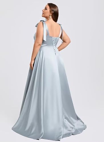 SHANDUAO Long A-line Bridesmaid Gowns Spaghetti Straps Satin Prom Dresses with Slit Sweetheart Neck Evening Party Dress Olive Green-10 - Thumbnail 4