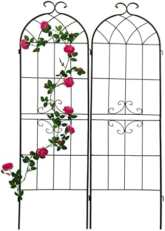 eLeGreen 2 Pack Metal Garden Trellis 19.7''x 71'' Rustproof Climbing Plant Support Metal Rose Trellis Vines Support Peas Garden Obelisk Plant Stand Black