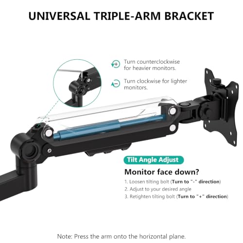 Image of WALI Triple Monitor Mount, up to 49'' Ultrawides on Top Bracket and 34'' Screens on Side Brackets, Extra Tall 3 Monitors Desk Mount, Heavy Duty Monitor Arm up to 44 lbs (GSDM003N-P), Black