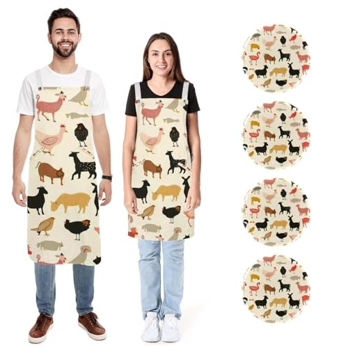 Tablier de cuisine pour cuisiner en famille motif ferme colorée