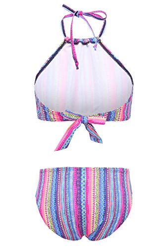 Image of Girls Two Piece Bikini Swimsuits Striped Ruffle Swimwear Falbala Bathing Suit Set