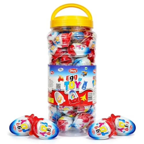 Image of Okay Egg TOY Chocolate Candy, Surprise Eggs with Toy Inside, Bulk Jar, 60 Count, Kids Snack|Pack of 2
