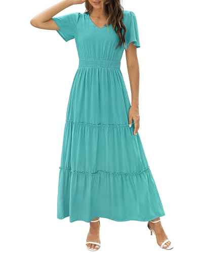 Womens floral maxi dress with flutter sleeves and V-neck
