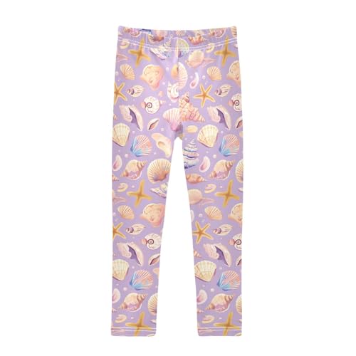 KLL Seashells Different Shapes and Starfish Lilac Toddler Girls Basic Leggings Stretch High Waisted Athleisure Pants Sports