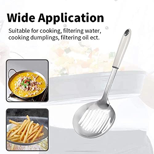 TENTA TENTA KITCHEN Stainless Steel Skimmer Strainer Professional Slotted Serving Ladle Spoon with High Heat Resistant Handle Cooking Strainer for Serving Peas Vegetables, Frying Food,14inch