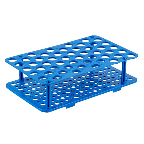 CryoKing 1PCS 50-Well Centrifuge Tube Rack for 15ml Vials, Plastic, Detachable Stand, Blue, Individual Package, Ï†0.66inch Pore Diameter