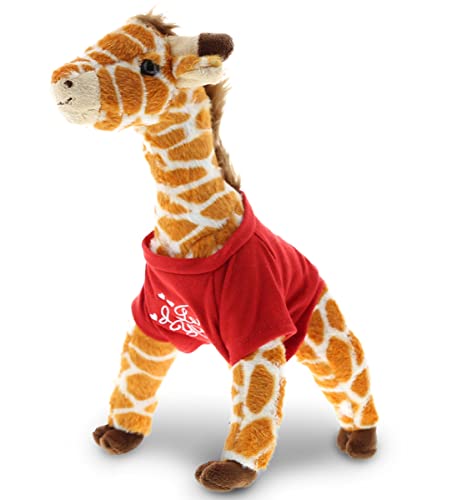 DolliBu I Love You Valentine Plush Wild Giraffe - Cute Stuffed Animal with Red Shirt and Name Personalization Gift for Valentines Day, Birthday, Anniversary, Romantic Date - 12.5 Inches