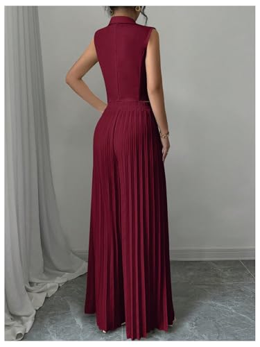 SOLY HUX Women's 2 Piece Business Outfit Button Down Lapel Collar Crop Vest Top and Pleated Pants Set2