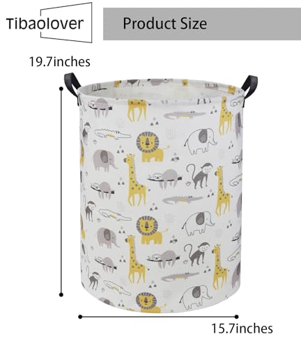 Image of Animal Baby Laundry Basket Baby Hamper Kids Hamper Basket Toy Storage Bin for Boys Room Decor Baby Nursery Hamper Gift Baskets for Bedroom Bathroom(Grey Animal)