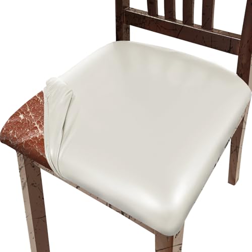 Image of Pu Leather Dining Chair Seat Covers Set of 4, Waterproof Kitchen Chair Covers Stretch Chair Cover for Kitchen /Dining Room /Hotel, Tasteless seat Covers for Chairs (White - 4 PCS)