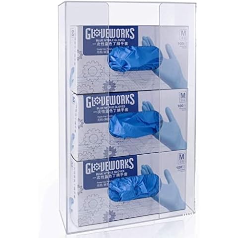 HIIMIEI Acrylic Glove Dispenser Wall Mount, Clear Plastic Glove Rack Floating Triple Gloves Box Holder 16.1'' X 10.2'' X 3.8'', Capacity Of 3 Glove Boxes Cover