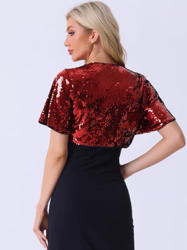 Image of Allegra K Sequin Bolero for Women's Sparkly Crop Glitter Formal Shrug for Evening Dresses