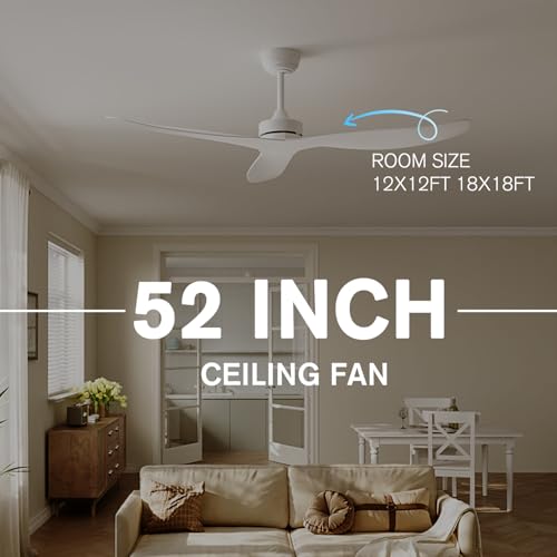 ShineMuse White Ceiling Fan No Light,52" Ceiling Fan Without Light with Remote,3 Blade Reversible,for outdoor indoor Patios/Farmhouse/Bedroom by ShineMuse - Used condition - Image 2