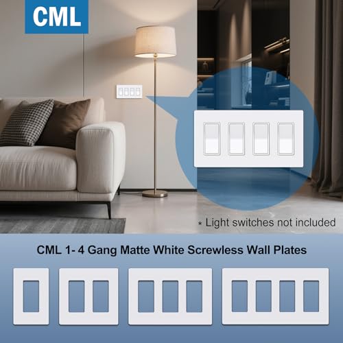 Placa decorativa de pared CML de 4 tomas sin tornillos en policarbonato resistente para interruptor 8