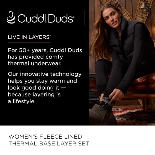 Image of Cuddl Duds Womens Heavyweight Cold Weather Fleece Lined Thermal Set - Long Sleeve Top & Leggings - Winter Lounge Sets