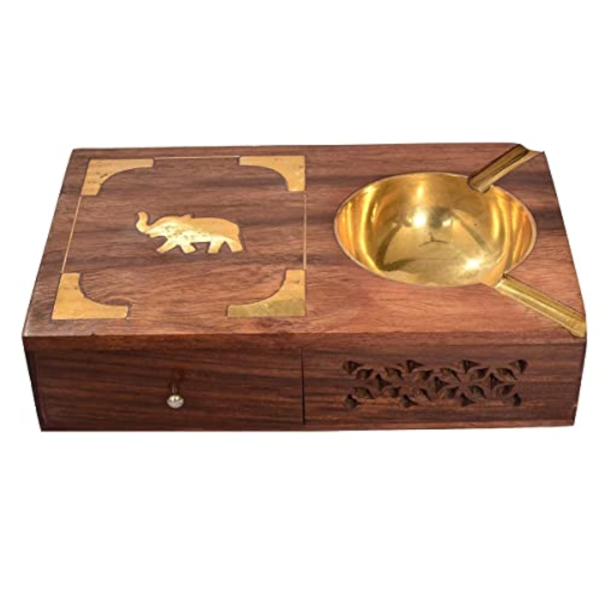 Wooden Ashtray with Lid and Cigarette Storage Case