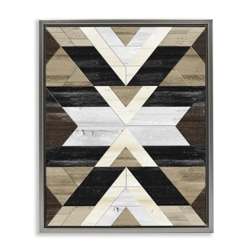 Rustic Linear Aztec Geometric Shapes, 25 x 31 Inch Canvas in Floater Frame