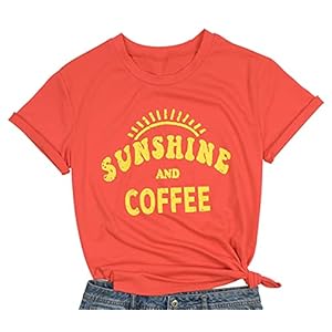 JINTING Sunshine Tshirts Funny Summer Graphic Tee Shirts for Women Letter Print Funny Coffee Tee Shirts Tops (Large, Orange Red)