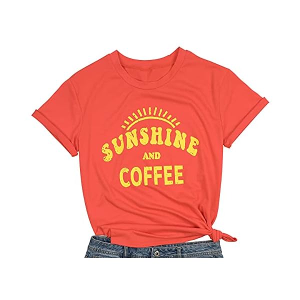 JINTING Sunshine Tshirts Funny Summer Graphic Tee Shirts for Women Letter Print Funny Coffee Tee Shirts Tops (Large, Orange Red)