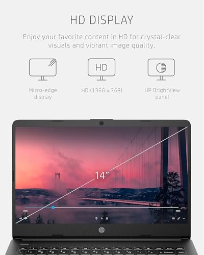 Image of HP 14 inch HD Laptop | Back to School Limited Edition with 1 Year Microsoft 365 | Intel Quad-Core Processor | 32GB RAM | 640GB Storage | Long Battery Life | Black | w /WOWPC Bundle | Windows 11