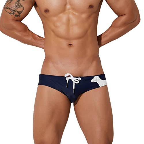 Bañador tamaño 9 hombres sexy cintura baja calzoncillos encaje estampado triángulo natación verano corto suave ropa interior trunk corto hombres tanga bañador, marine, L Cover