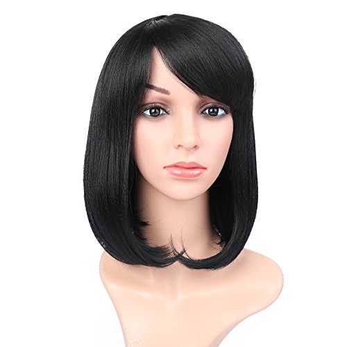 Fani Short Bob Wig For Women With Free Wig Cap Yaki Straight Synthetic Wigs Side Bangs Wig Natural Color Cospaly Wigs by fani