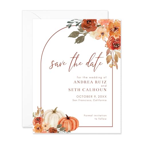 Hello Love Goods Autumn Pumpkin Floral Save The Date Cards,