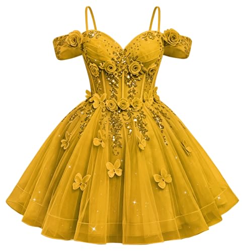 Ftupza Short Homecoming Dresses Lace Appliques Gold DAMA Dresses 10