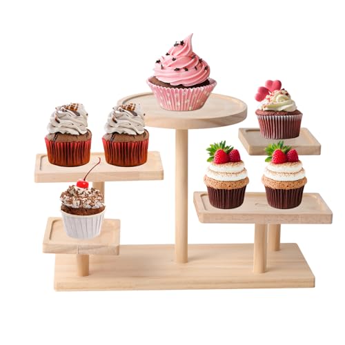 JINGHANGER 5 Étages Présentoir à gâteaux en bois Cake Stand Décoration de palettes pour Noël, Mariage, Anniversaire 30x13x23 cm