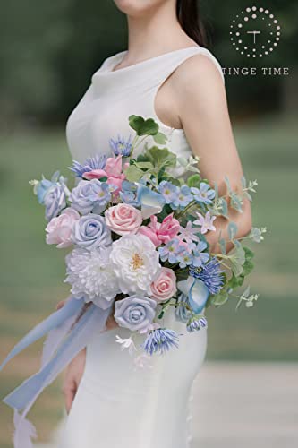 Tinge Time 11 Inch Artificial Bridal Bouquet, Wedding Bride Bridesmaid Tossing Bouquets Flower For Wedding Anniversary Bridal Shower And Home Party Decoration (Powder Blue) #TOP2