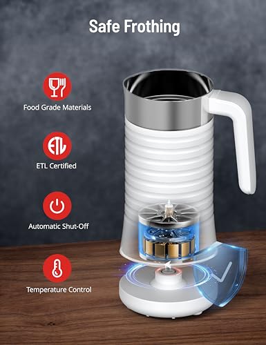 Milk Frother and Steamer, Paris Rhône 4-in-1 Milk Frother,Electric Milk Frother Hot& Cold Foam Temperature Control, Auto Shut-Off Frother for Coffee Latte - Thumbnail 7